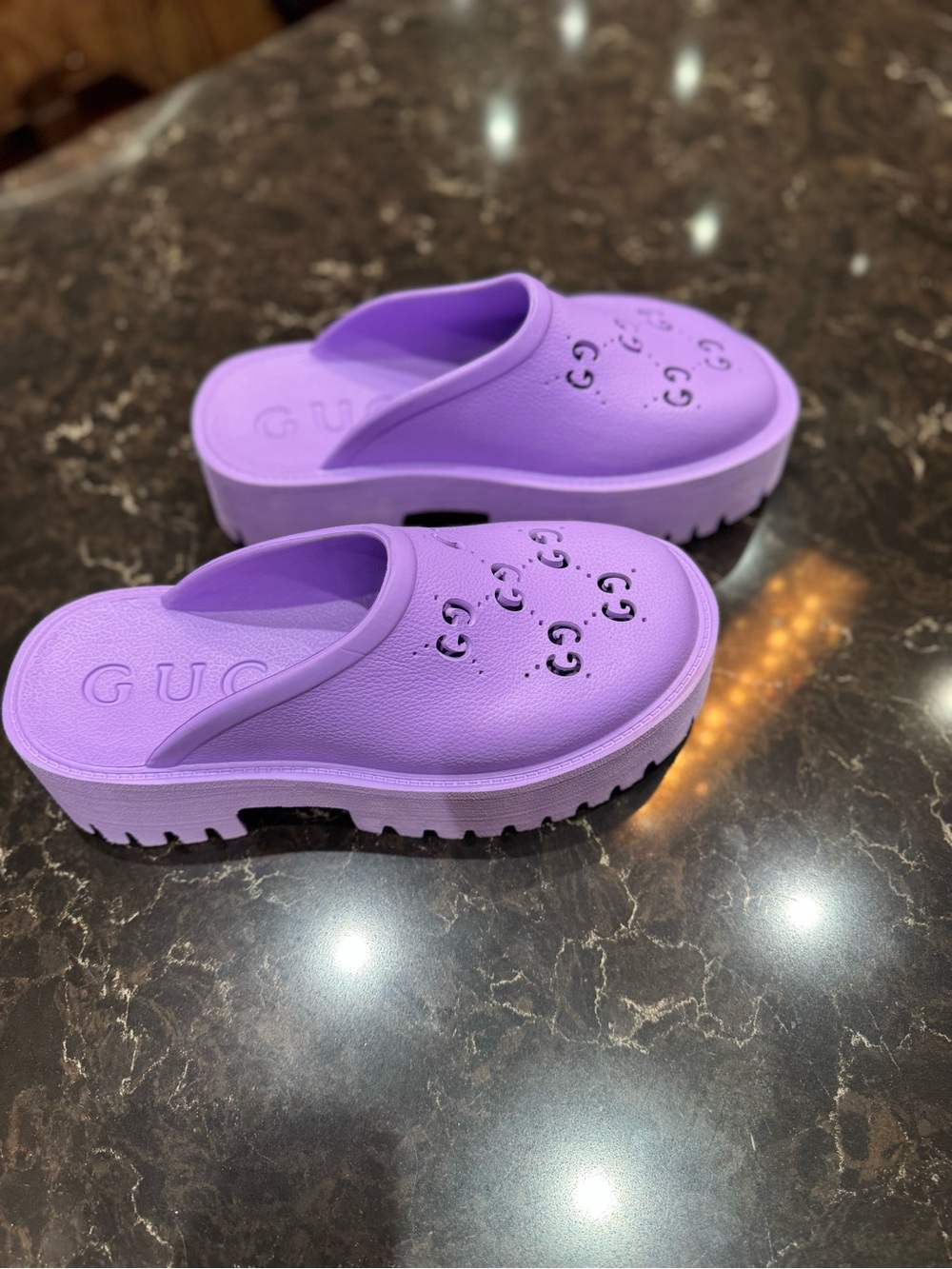 Purple Platform Clog Mules with GG Cutouts - Picture 6 of 9